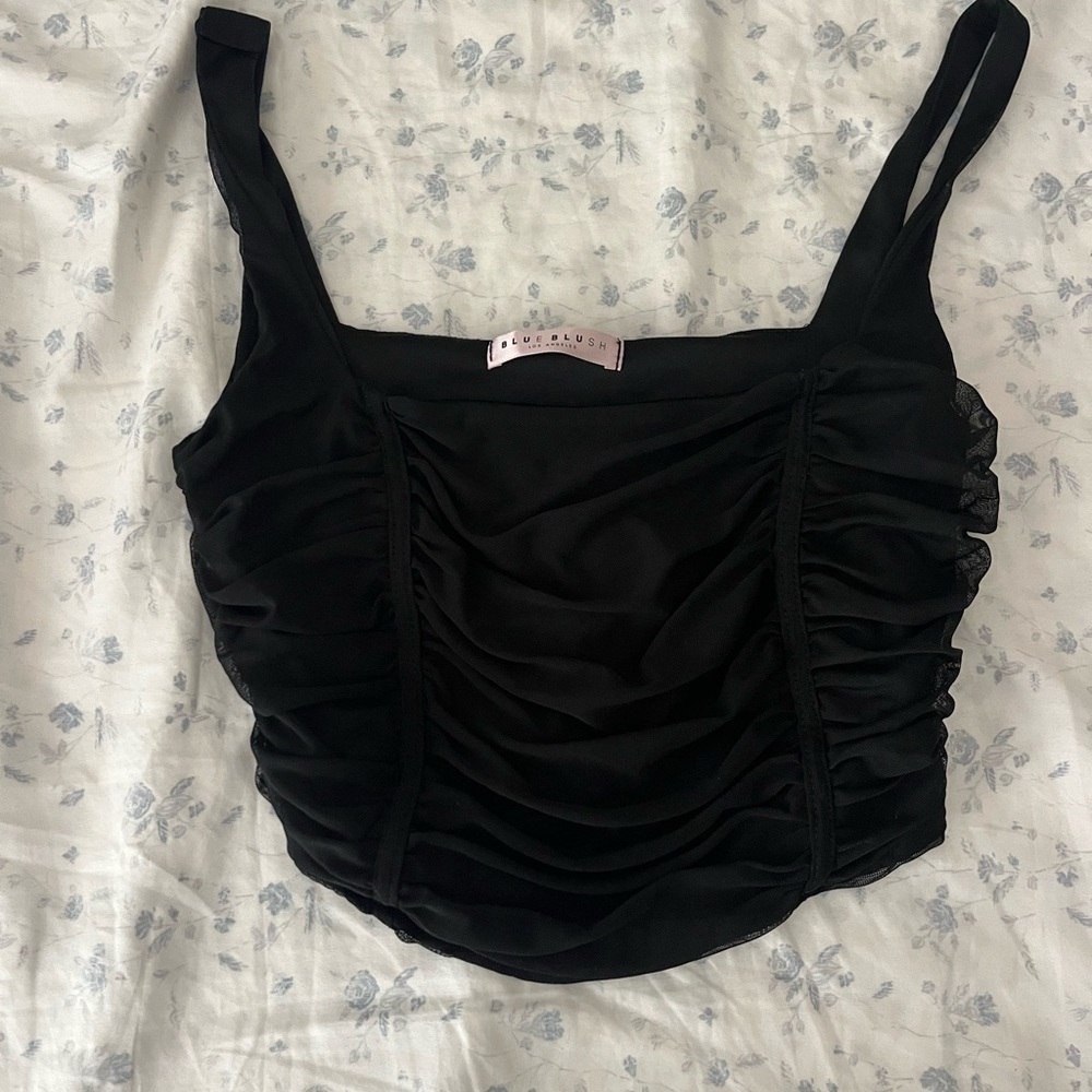 Black Ruched Fitted Sleeveless Tank Top